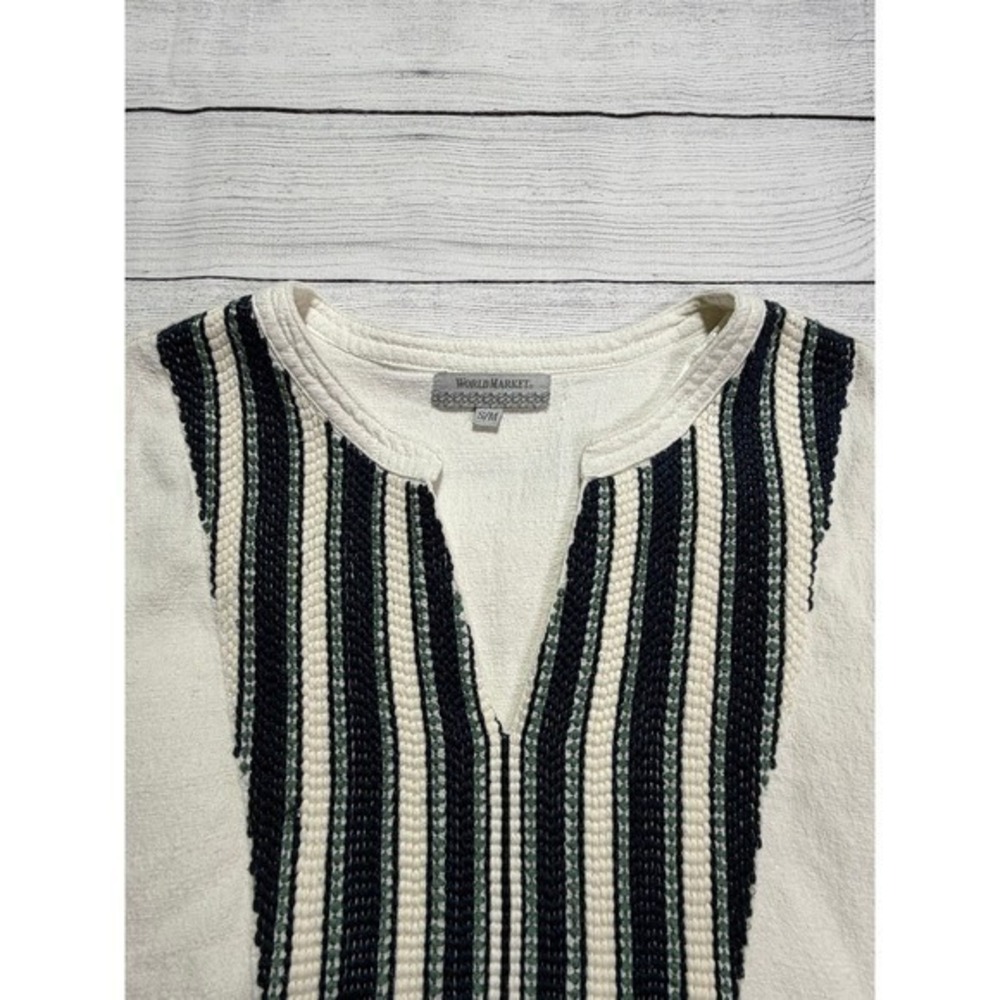 World Market S/M White Embroidered Cotton Dress Lagenlook Relaxed Boho Earthy - Picture 3 of 7